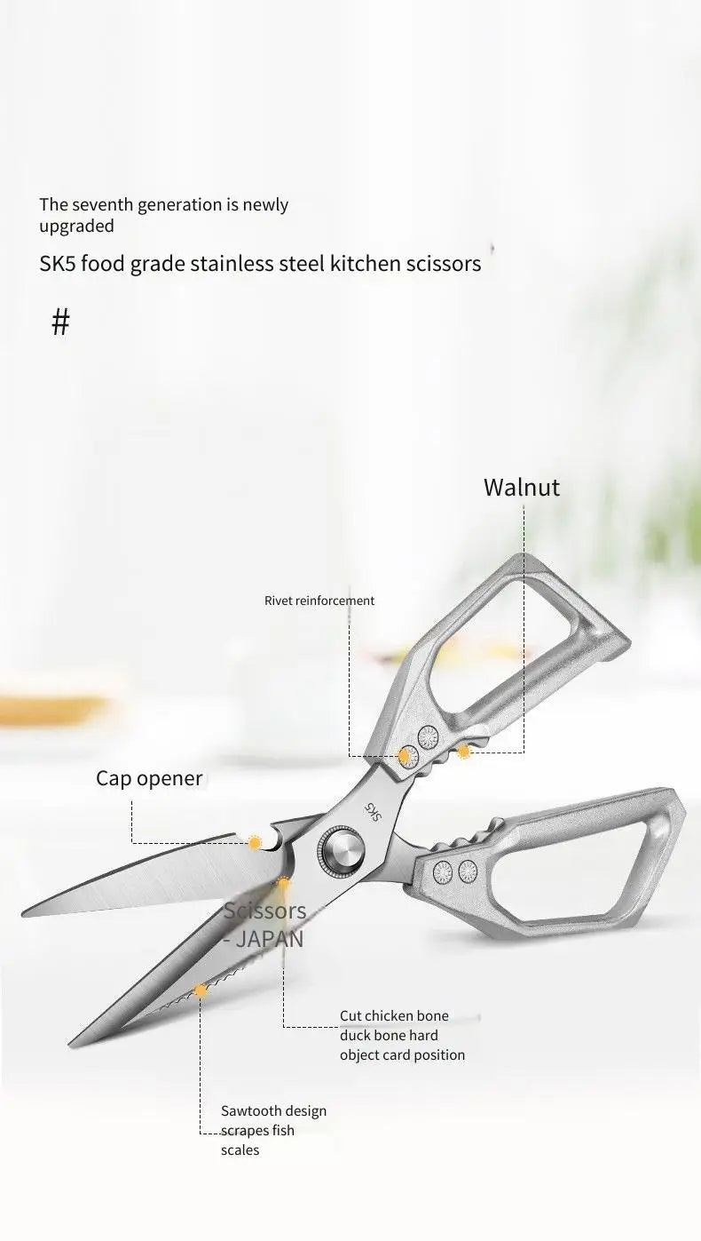 Stainless Steel Heavy-Duty Kitchen Scissors – Multi-Functional Bone Cutter for Chicken, Fish, Meat, Fruits & Vegetables