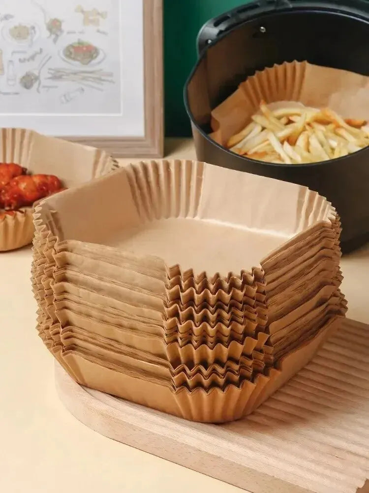50PCS Round Disposable Air Fryer Paper Liners – Non-Stick, Oil-Proof, Heat-Resistant