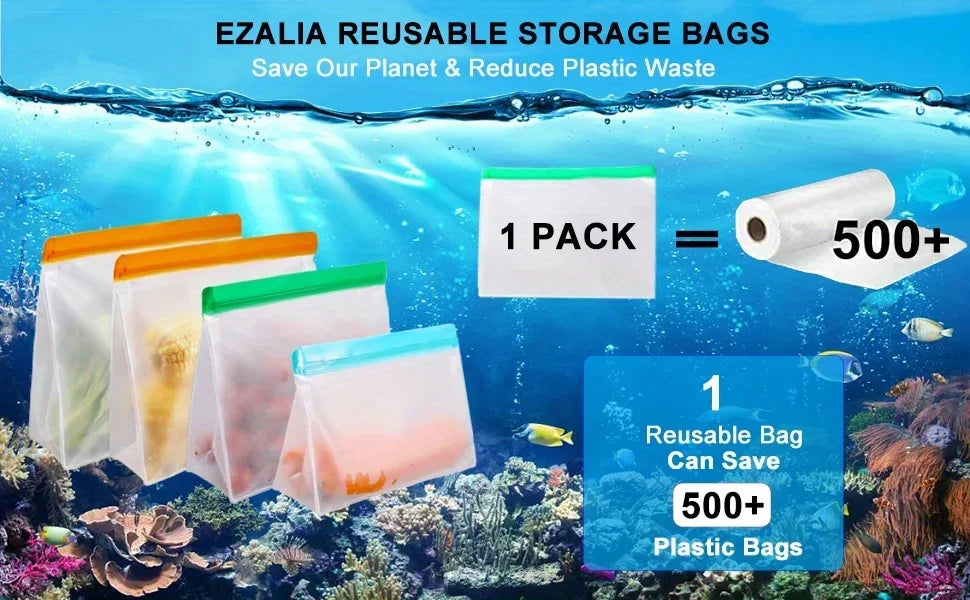 Reusable Silicone & PEVA Stand-Up Food Storage Bag – Leakproof, Freezer-Safe, Eco-Friendly Ziplock Fresh Bag