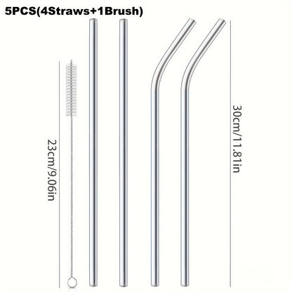30cm Reusable Stainless Steel Drinking Straw – Extra Long Silver Straw for Smoothies, Cocktails & Tall Glasses