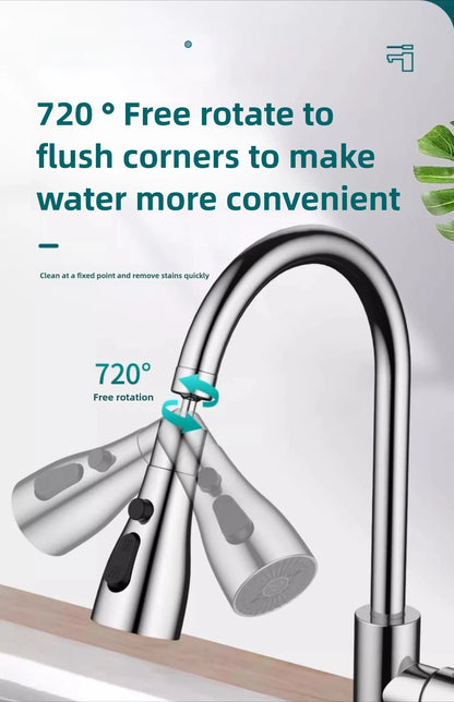 360° Rotatable Chrome Kitchen Faucet Spout – Splash-Proof, High-Pressure 3-Mode Nozzle Replacement (Easy Install)