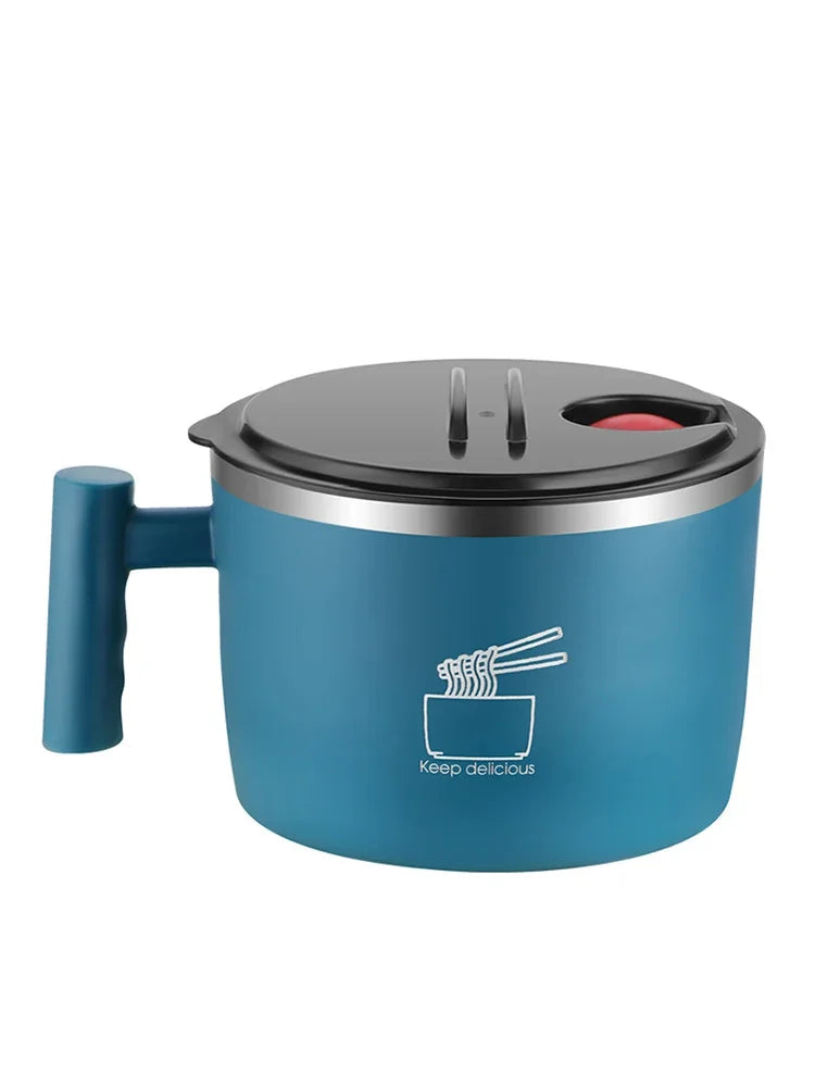 Stainless Steel Instant Noodle Bowl with Lid – Portable, Sealed & Drainable Food Container