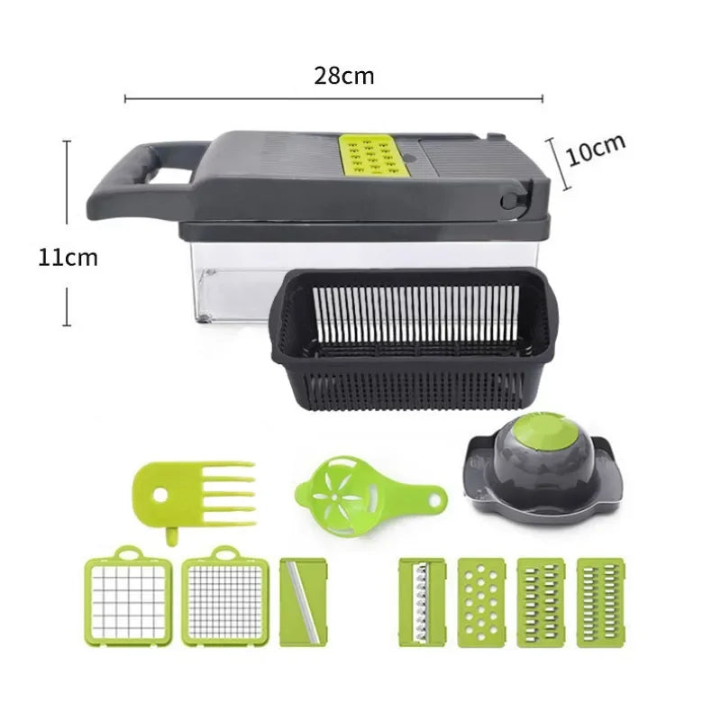 14/16-in-1 Multifunction Vegetable Cutter, Chopper &amp; Dicer – Complete Food Prep System with Storage Container