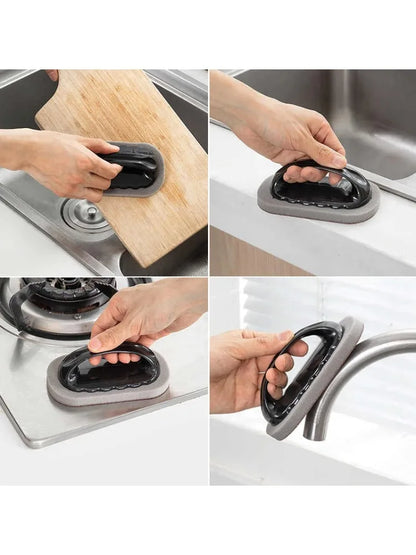 Magic Emery Sponge Brush with Handle – Nano Decontamination Cleaner for Kitchen, Bath & Household Rust Removal