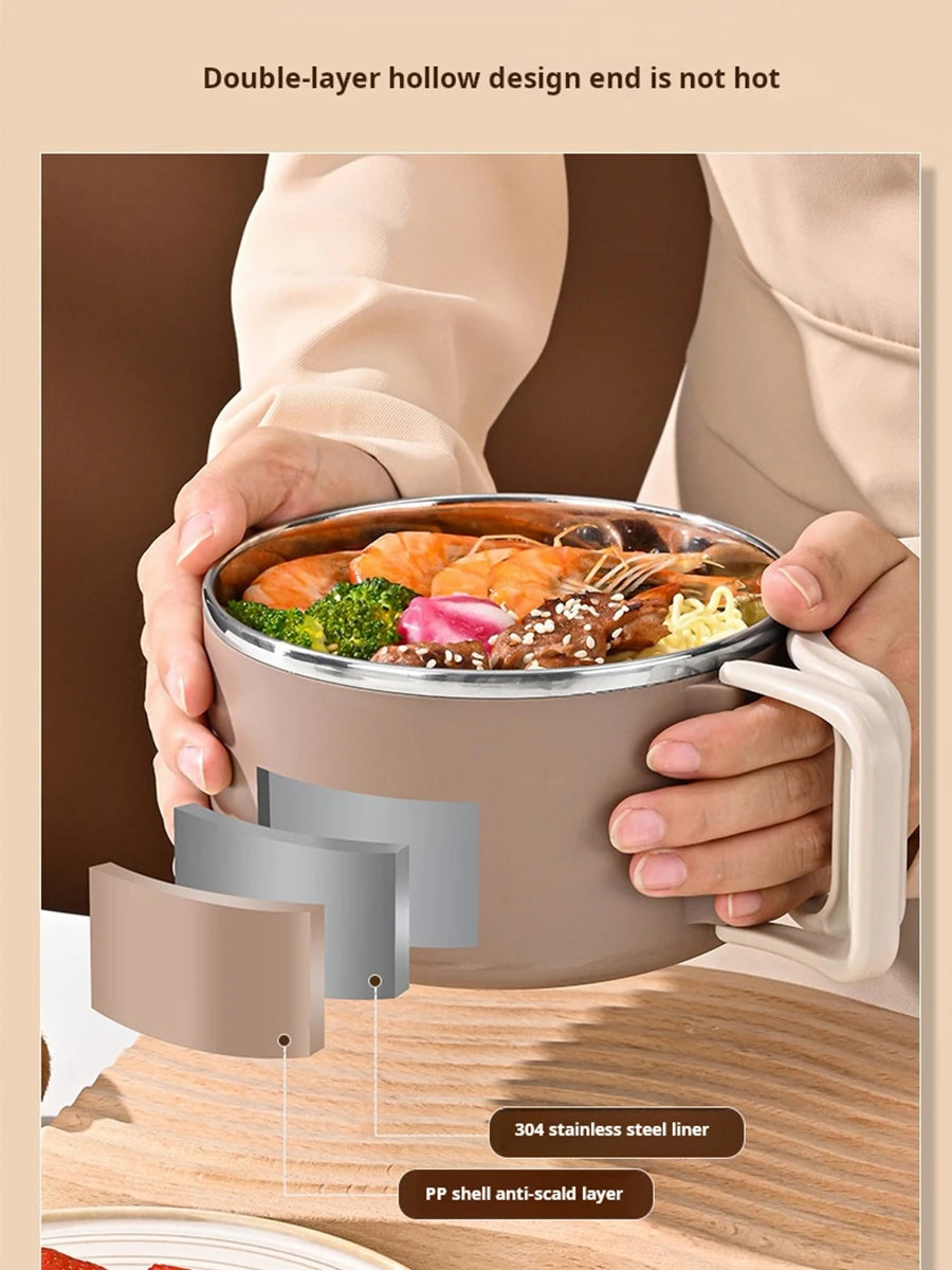 304 Stainless Steel Microwaveable Noodle Bowl – Lightweight Lunch Box with Drainable Lid & Handle