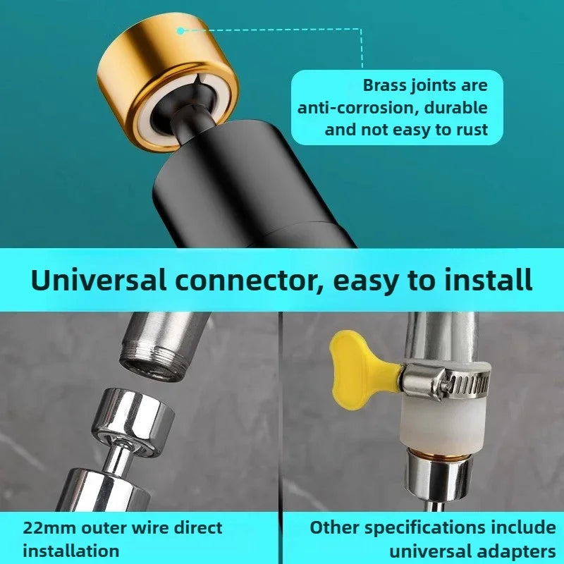 360° Rotatable Chrome Kitchen Faucet Spout – Splash-Proof, High-Pressure 3-Mode Nozzle Replacement (Easy Install)