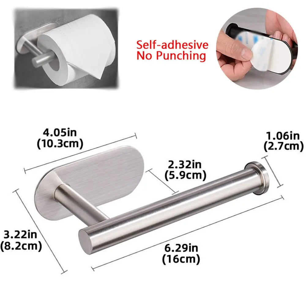 No-Drill Stainless Steel Toilet Paper Holder – Self-Adhesive Bathroom Tissue & Towel Dispenser for Home & Kitchen