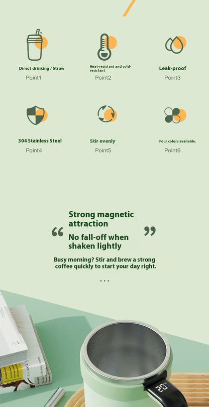 Smart Automatic Magnetic Stirring Cup – Temperature Display, USB Rechargeable, 380ml Portable Self-Mixing Mug