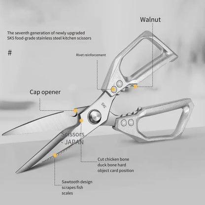 Stainless Steel Heavy-Duty Kitchen Scissors – Multi-Functional Bone Cutter for Chicken, Fish, Meat, Fruits & Vegetables