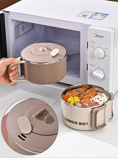304 Stainless Steel Microwaveable Noodle Bowl – Lightweight Lunch Box with Drainable Lid & Handle