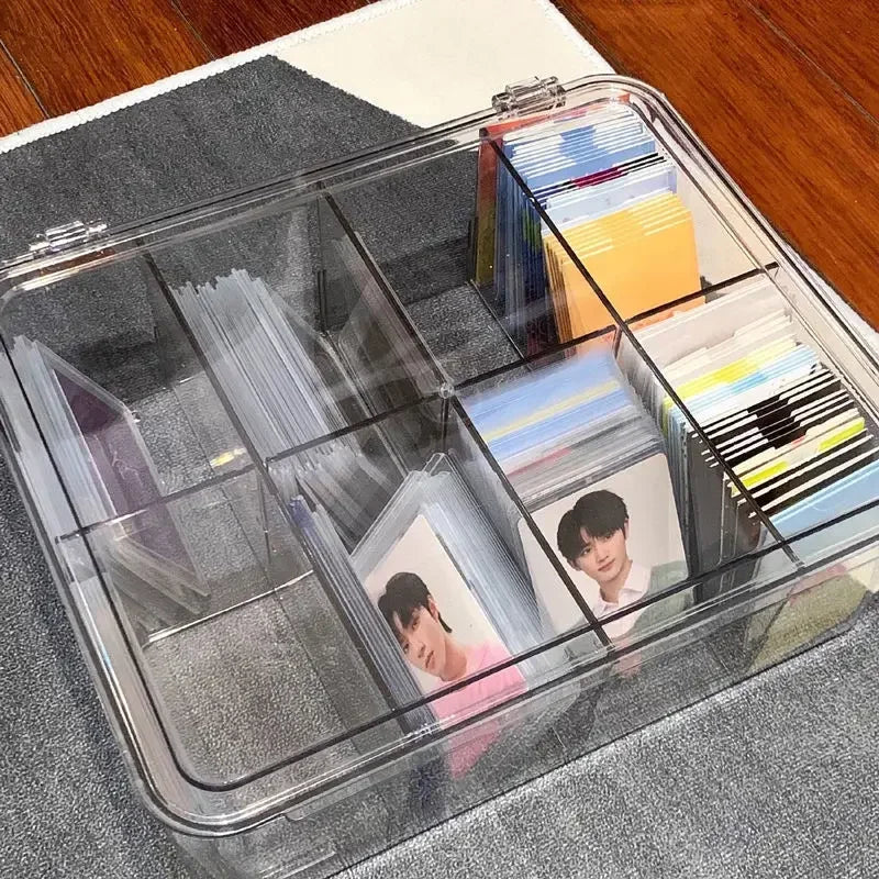 Acrylic Compartment Flip Box – Transparent Photocard Organizer & Display Case for K-Pop Cards, Stationery & Small Items
