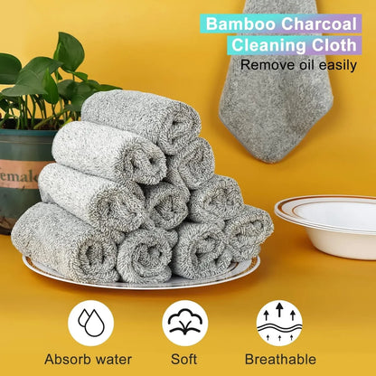 Bamboo Charcoal Super Absorbent Dishcloths – Thickened, Oil-Resistant Kitchen Cleaning Cloths (1–50 PCS)