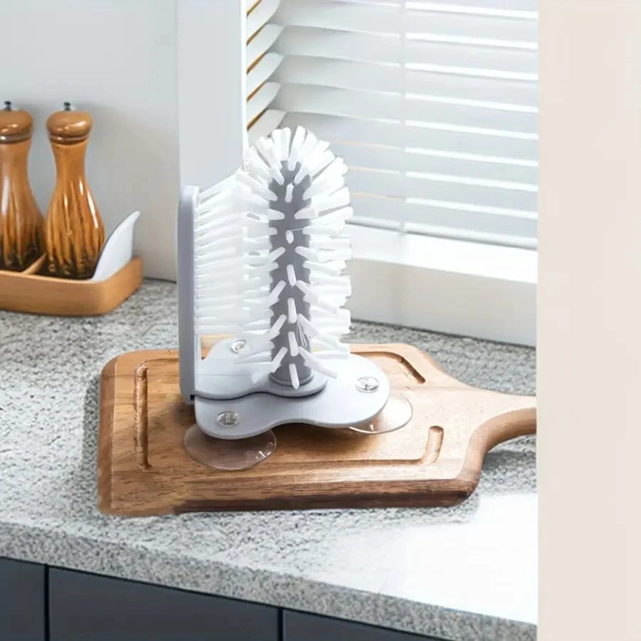 Tulip Cup Brush – 2-in-1 Cup & Glass Cleaner with Suction Base for Bottles, Tea Cups, Grooves & Sink Cleaning