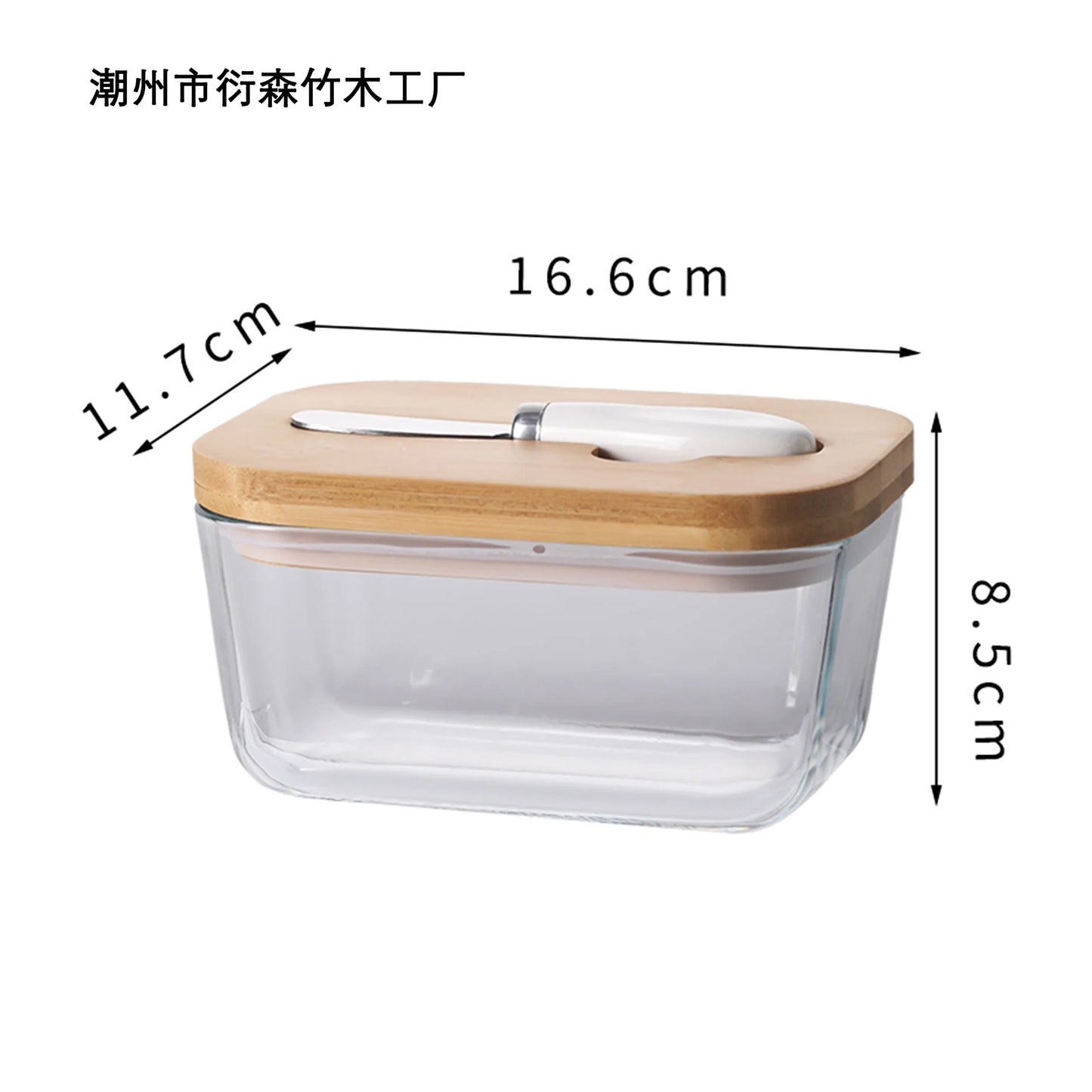Transparent Glass Butter Dish with Bamboo Lid & Knife – Ceramic Sealed Jar for Cheese & Butter Preservation