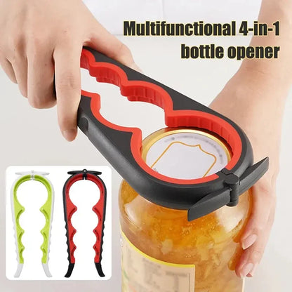 4-in-1 Multi-Function Can & Bottle Opener – Anti-Slip Handle Lid Twister for Jars, Cans, Pull-Tabs & Beverages