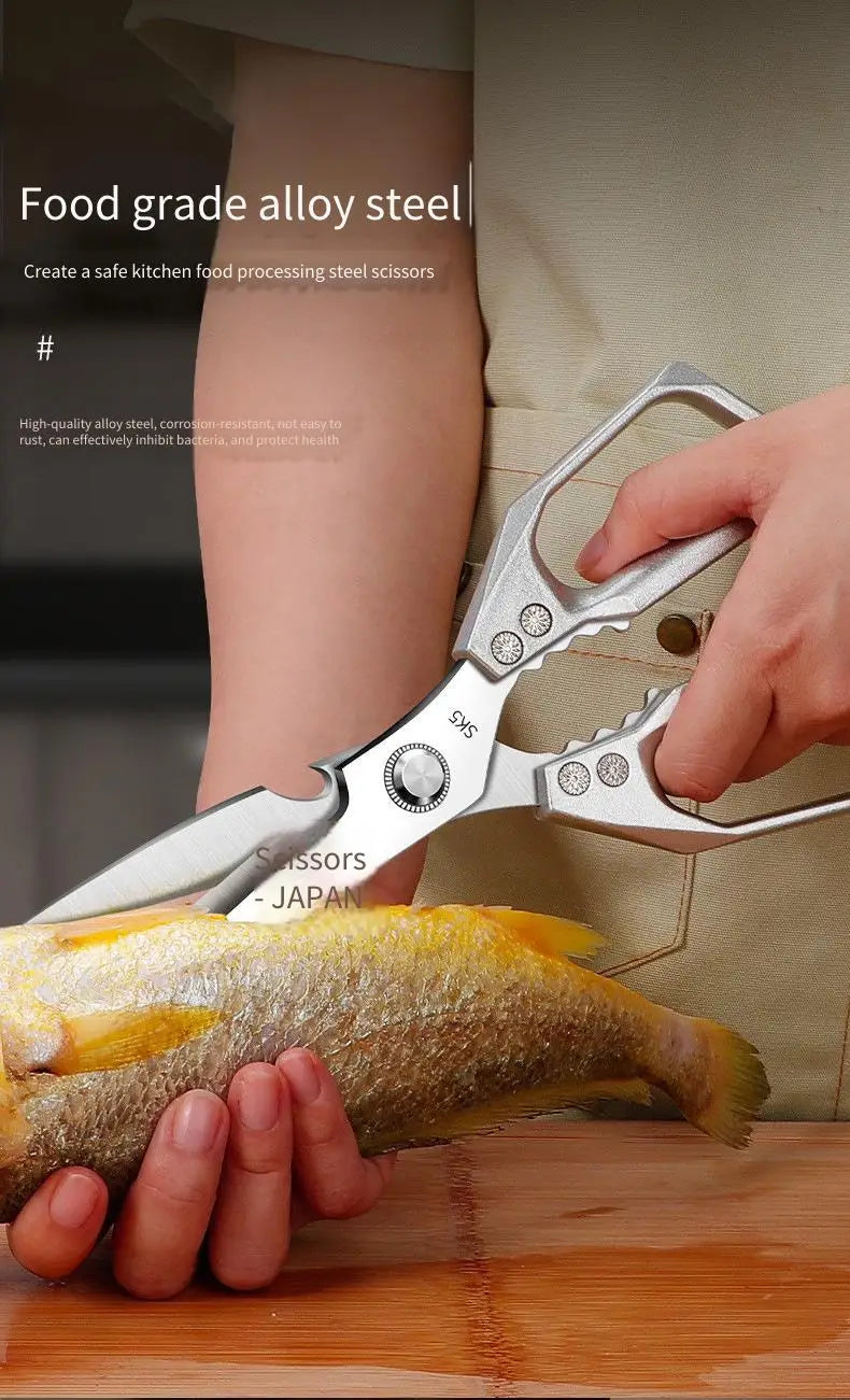 Stainless Steel Heavy-Duty Kitchen Scissors – Multi-Functional Bone Cutter for Chicken, Fish, Meat, Fruits & Vegetables