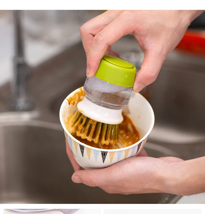 Dish Brush with Soap Dispenser – Multi-Use Soap Dispensing Palm Scrub Brush for Kitchen & Household