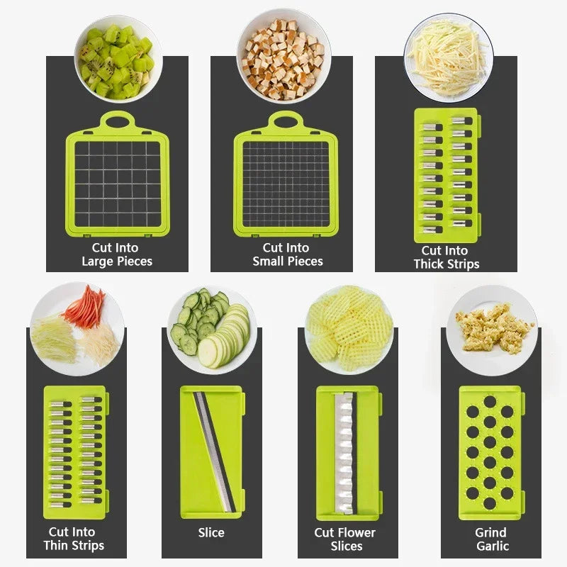 14/16-in-1 Multifunction Vegetable Cutter, Chopper &amp; Dicer – Complete Food Prep System with Storage Container