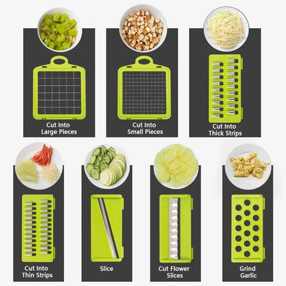 14/16-in-1 Multifunction Vegetable Cutter, Chopper &amp; Dicer – Complete Food Prep System with Storage Container
