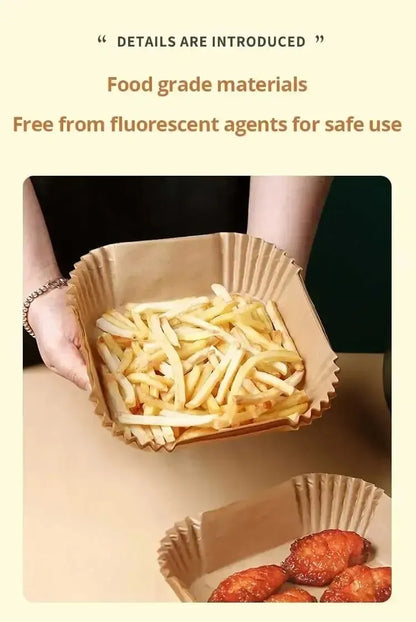 50PCS Round Disposable Air Fryer Paper Liners – Non-Stick, Oil-Proof, Heat-Resistant