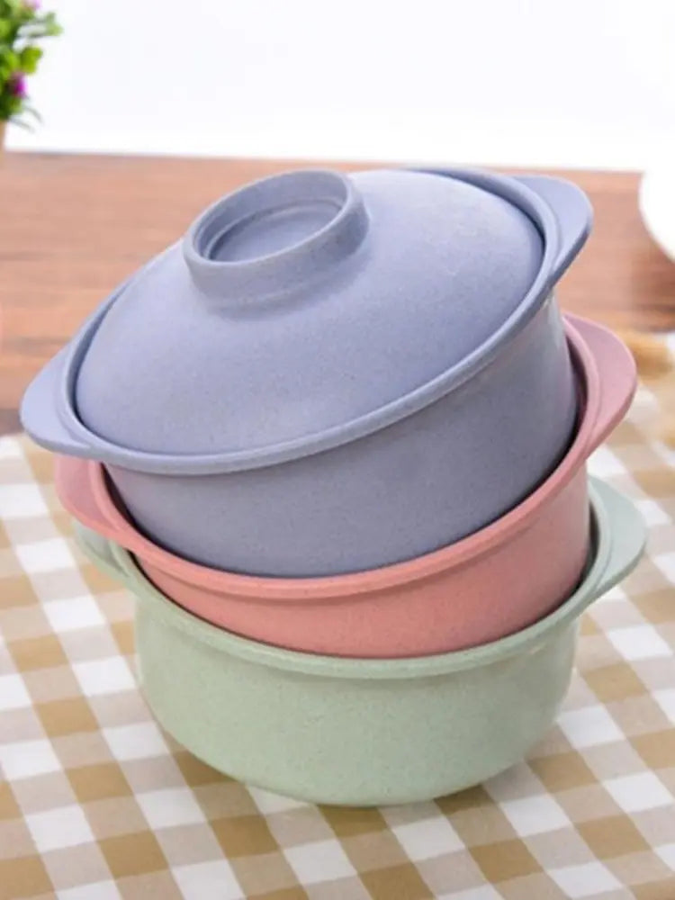 Eco-Friendly Wheat Straw Instant Noodle Bowl with Lid – Portable Soup & Rice Container with Handles