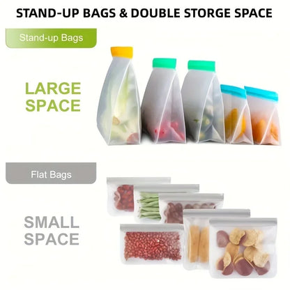 Reusable Silicone & PEVA Stand-Up Food Storage Bag – Leakproof, Freezer-Safe, Eco-Friendly Ziplock Fresh Bag