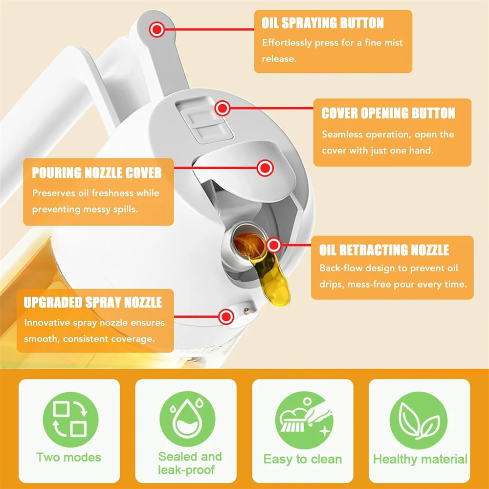 16oz/470ML Glass Oil Dispenser with Automatic Flip Lid — 2-in-1 Kitchen Bottle & Cooking Sprayer