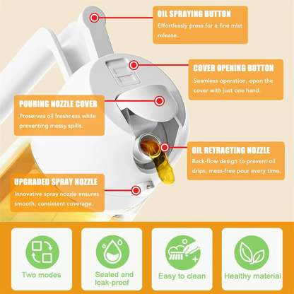 16oz/470ML Glass Oil Dispenser with Automatic Flip Lid — 2-in-1 Kitchen Bottle & Cooking Sprayer