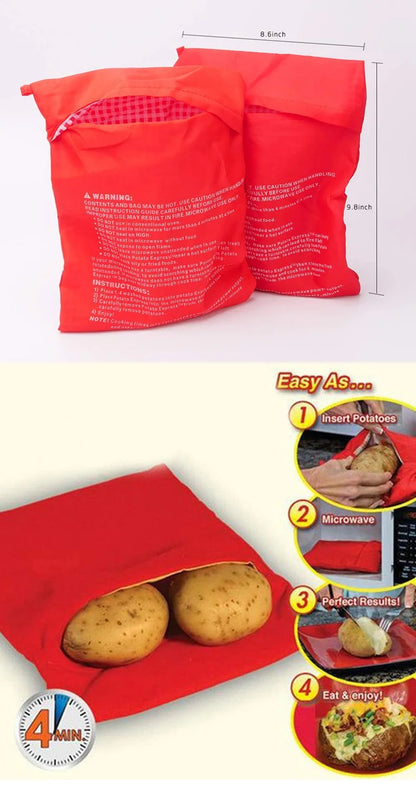 Microwave Potato Cooker Bag – Reusable 4-Minute Baked Potato Pouch (Red)