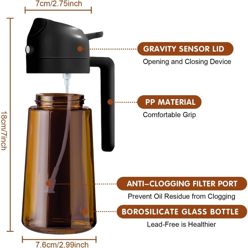 470ML Dark Glass Oil Sprayer – Light-Blocking Olive Oil Dispenser for Cooking, Air Fryer, BBQ & Seasoning