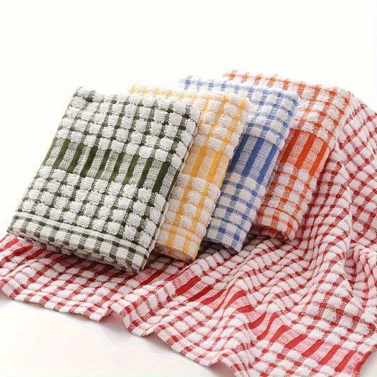 5-Pack Cotton Plaid Dish Towels – Super Absorbent Reusable Kitchen Cleaning Cloths (Assorted Colors)