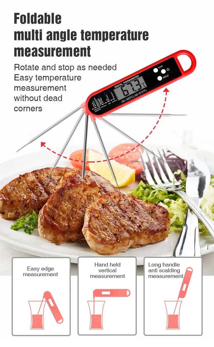 Digital Folding Meat Thermometer – Instant Read Kitchen Probe for BBQ, Oven, Water, Oil & Liquids