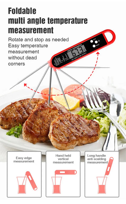 Digital Folding Meat Thermometer – Instant Read Kitchen Probe for BBQ, Oven, Water, Oil & Liquids