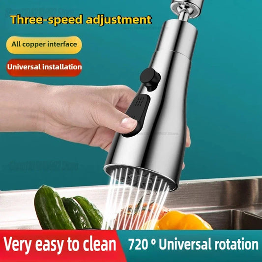 360° Rotatable Chrome Kitchen Faucet Spout – Splash-Proof, High-Pressure 3-Mode Nozzle Replacement (Easy Install)