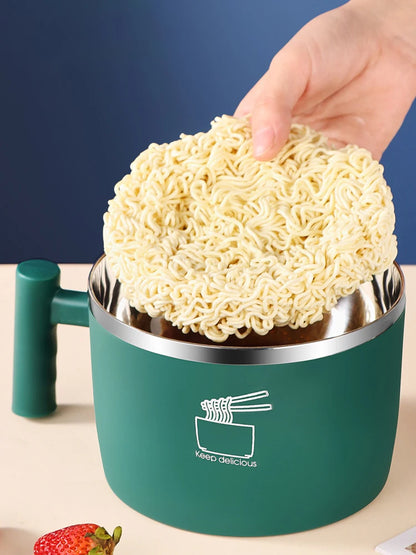 Stainless Steel Instant Noodle Bowl with Lid – 1000ml Portable Heat-Insulated Noodle & Soup Container with Side Handle