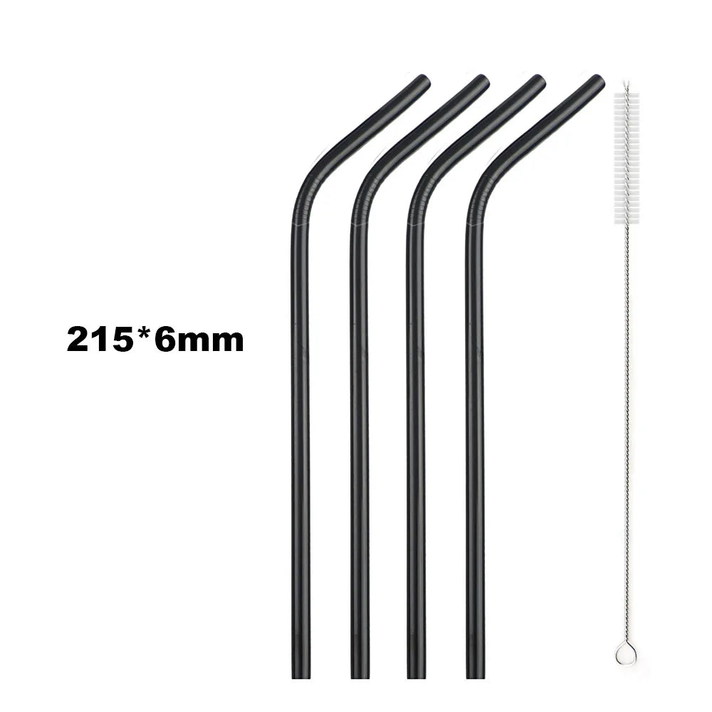 Premium 304 Stainless Steel Reusable Metal Drinking Straws – Straight & Bent Straws with Cleaning Brush | Eco-Friendly Bar & Kitchen Accessory