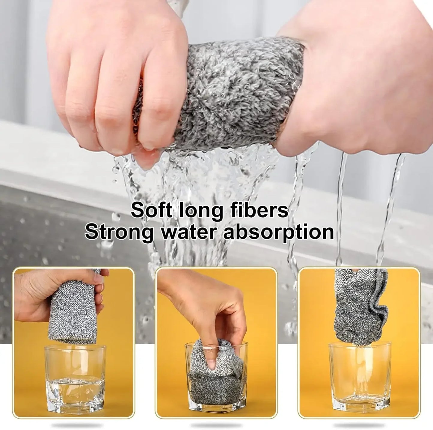 Bamboo Charcoal Super Absorbent Dishcloths – Thickened, Oil-Resistant Kitchen Cleaning Cloths (1–50 PCS)