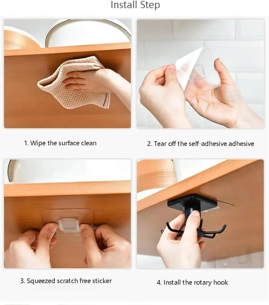 2PCS Kitchen Hook Organizer – Wall-Mounted Hanger & Dish Lid Rack for Cups, Utensils & Bathroom Storage (6 Hooks, PP/ABS)