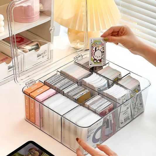 Acrylic Compartment Flip Box – Transparent Photocard Organizer & Display Case for K-Pop Cards, Stationery & Small Items
