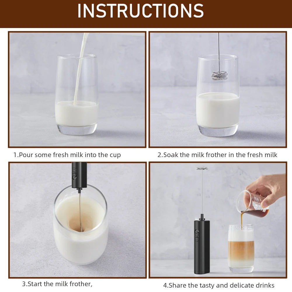 Electric Milk Frother Foam Maker – Portable Battery-Powered Coffee Mixer & Drink Whisk