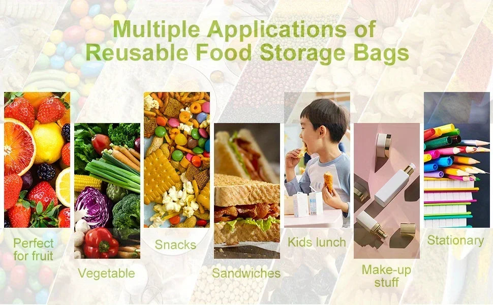 Reusable Silicone & PEVA Stand-Up Food Storage Bag – Leakproof, Freezer-Safe, Eco-Friendly Ziplock Fresh Bag