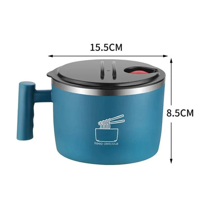 Stainless Steel Instant Noodle Bowl with Lid – 1000ml Portable Heat-Insulated Noodle & Soup Container with Side Handle