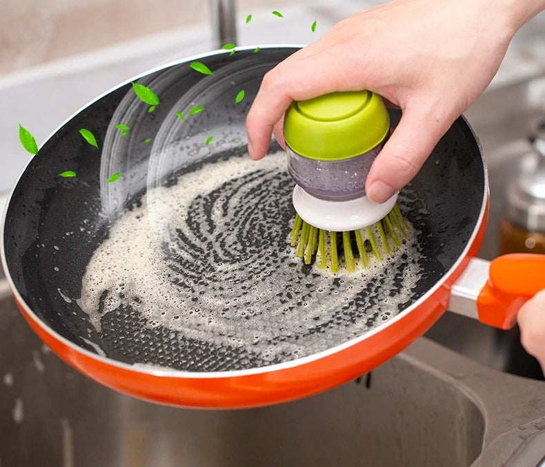Dish Brush with Soap Dispenser – Multi-Use Soap Dispensing Palm Scrub Brush for Kitchen & Household