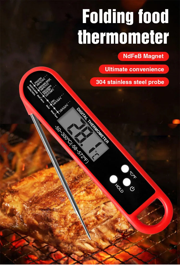 Digital Folding Meat Thermometer – Instant Read Kitchen Probe for BBQ, Oven, Water, Oil & Liquids