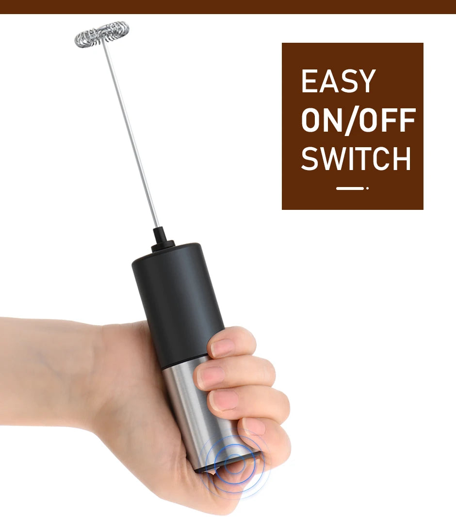 Electric Milk Frother Foam Maker – Portable Battery-Powered Coffee Mixer & Drink Whisk