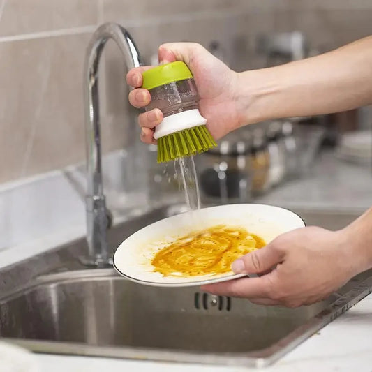 Dish Brush with Soap Dispenser – Multi-Use Soap Dispensing Palm Scrub Brush for Kitchen & Household
