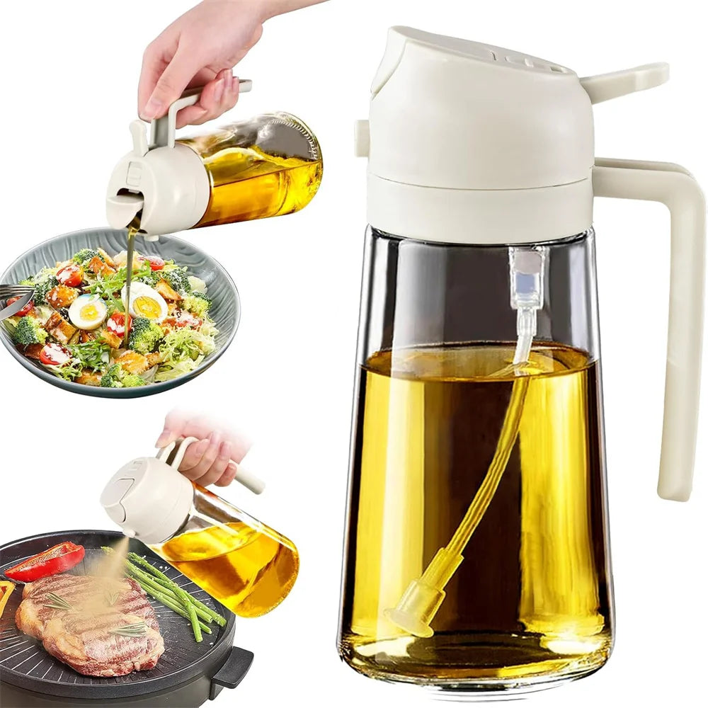 16oz/470ML Glass Oil Dispenser with Automatic Flip Lid — 2-in-1 Kitchen Bottle & Cooking Sprayer