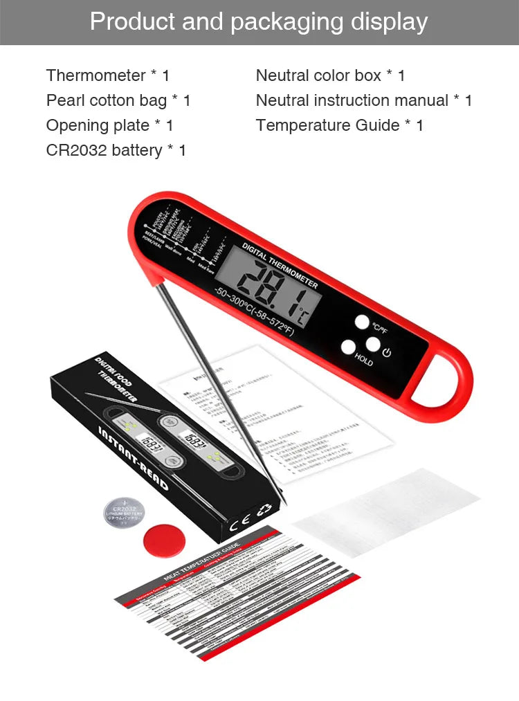 Digital Folding Meat Thermometer – Instant Read Kitchen Probe for BBQ, Oven, Water, Oil & Liquids