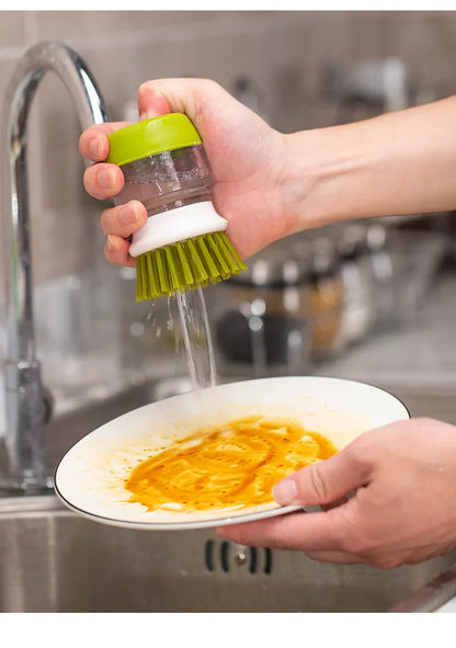 Dish Brush with Soap Dispenser – Multi-Use Soap Dispensing Palm Scrub Brush for Kitchen & Household