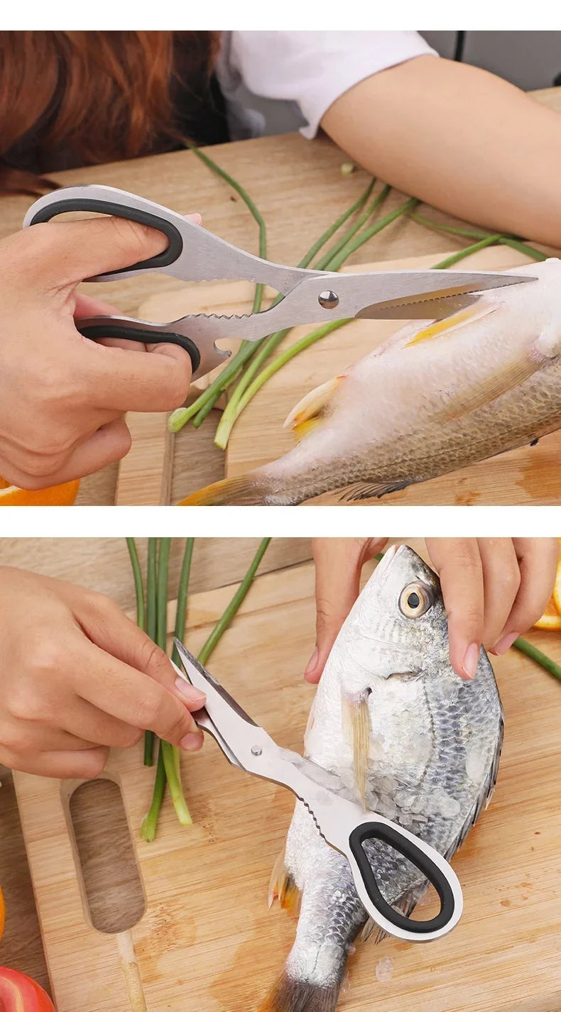 Stainless Steel Multifunction Kitchen Scissors – Heavy-Duty Bone Shears for Chicken, Fish, Vegetables & Household Use